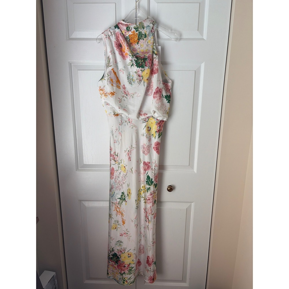 Petal + Pup Anabelle Midi Dress Womens M White Floral Satin Halter Neck Party - Picture 3 of 9